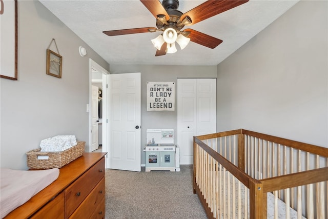 112 Cranbrooke Dr, Findlay Twp, PA 15108 - carpeted bedroom with a closet, a ceiling fan, and a nursery area