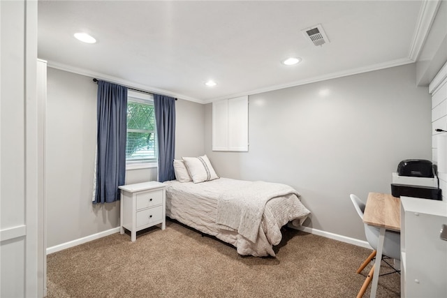 112 Cranbrooke Dr, Findlay Twp, PA 15108 - bedroom with crown molding, light colored carpet, baseboards, recessed lighting, and an office area