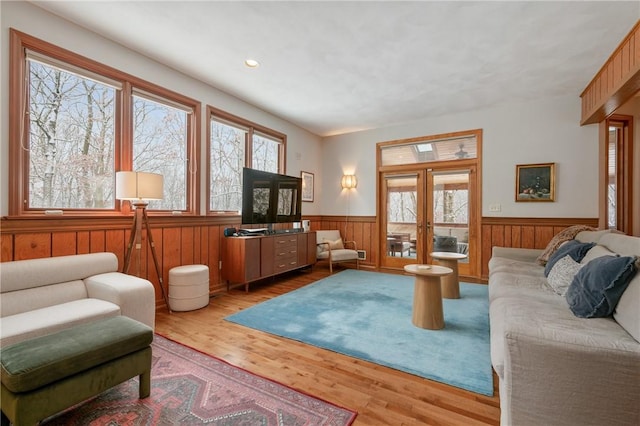 4616 Windbrook, Murrysville, PA 15668 - living area featuring wainscoting, plenty of natural light, wood finished floors, wooden walls, and recessed lighting