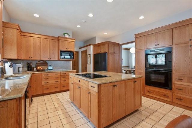 4616 Windbrook, Murrysville, PA 15668 - kitchen with a sink, black appliances, light tile patterned floors, a kitchen island, and recessed lighting