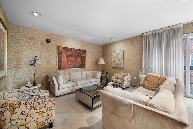 living area with carpet flooring and recessed lighting