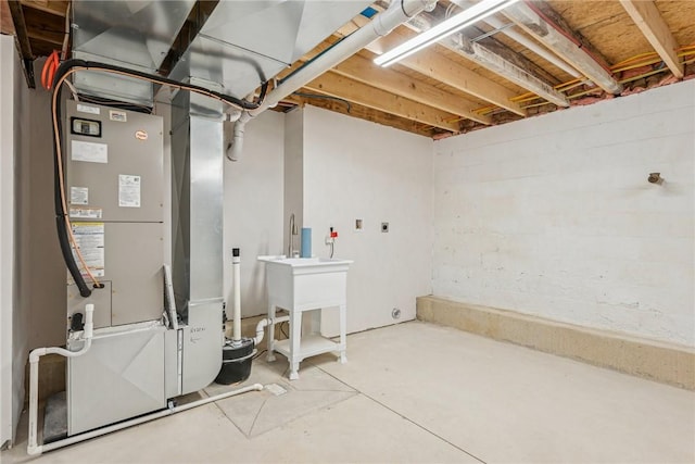 unfinished basement with heating unit