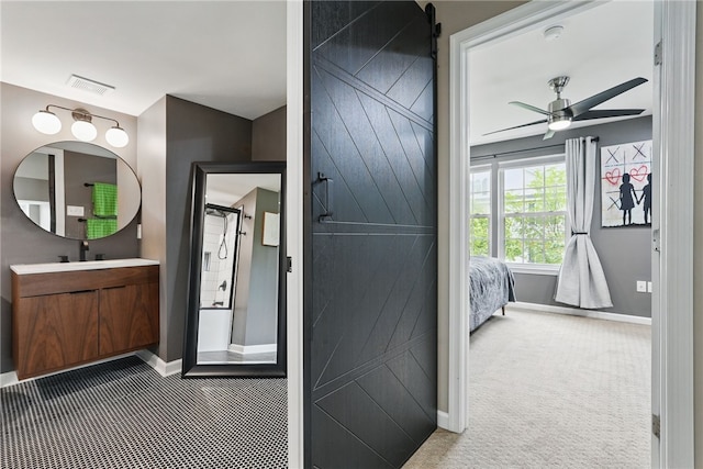 113 Lewisham Rd, Cranberry Twp, PA 16066 - ensuite bathroom with baseboards, a ceiling fan, vanity, and a shower