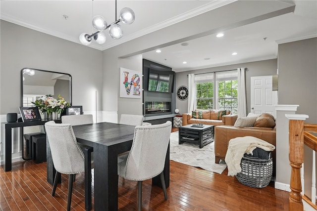 113 Lewisham Rd, Cranberry Twp, PA 16066 - dining room featuring dark wood finished floors, ornamental molding, a chandelier, and recessed lighting