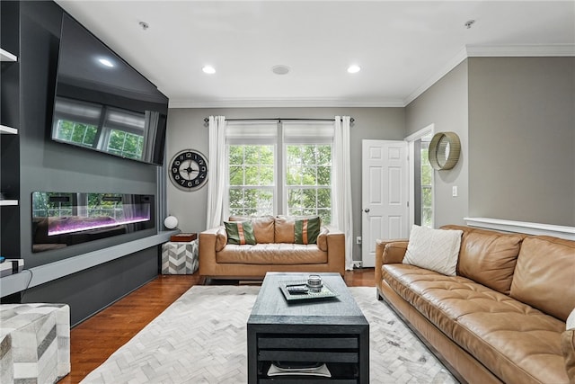 113 Lewisham Rd, Cranberry Twp, PA 16066 - living area with ornamental molding, wood finished floors, and recessed lighting