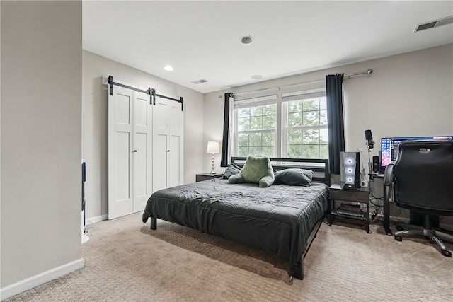 113 Lewisham Rd, Cranberry Twp, PA 16066 - carpeted bedroom with a barn door, baseboards, recessed lighting, a closet, and an office area