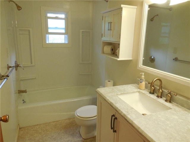 bathroom featuring bathing tub / shower combination, toilet, and vanity