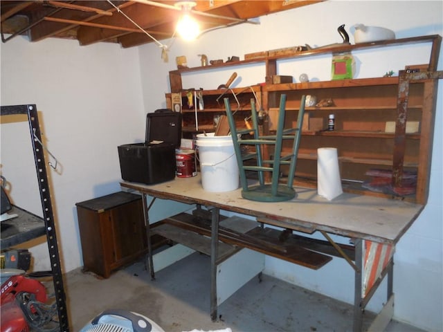 below grade area featuring a workshop area