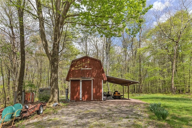 474 Barkley, Addison Twp, PA 15411 - view of barn featuring a carport and a view of trees