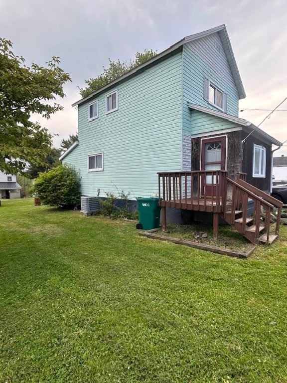 515 Green St, Saltsburg Area, PA 15681 - rear view of property with a deck, a lawn, and central air condition unit