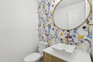 half bathroom with vanity and toilet