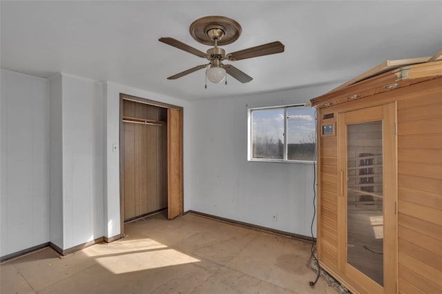 2252 Milligan Ave, Swissvale, PA 15218 - unfurnished bedroom featuring baseboards, a sauna / steam room, a closet, and ceiling fan