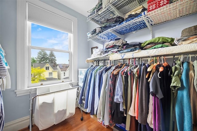 walk in closet featuring wood finished floors