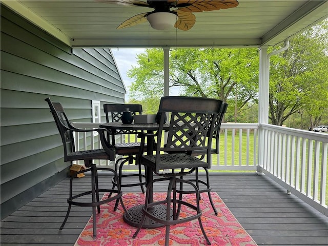220 Baird Rd, Mahoning Twp Law, PA 16116 - wooden terrace featuring a ceiling fan and outdoor dining area