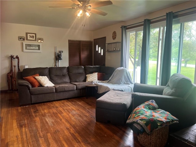 220 Baird Rd, Mahoning Twp Law, PA 16116 - living room with ceiling fan and dark wood-style floors