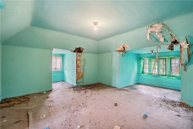 additional living space featuring healthy amount of natural light and vaulted ceiling