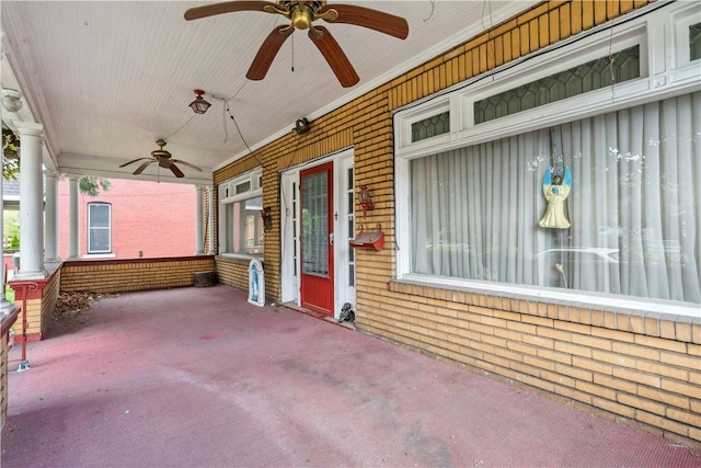 view of patio with a ceiling fan and covered porch