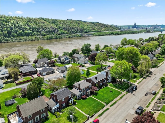 aerial perspective of suburban area with a large body of water