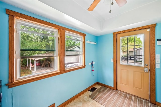 188 Taylor Ave, Sharon, PA 16146 - doorway to outside featuring ceiling fan and baseboards