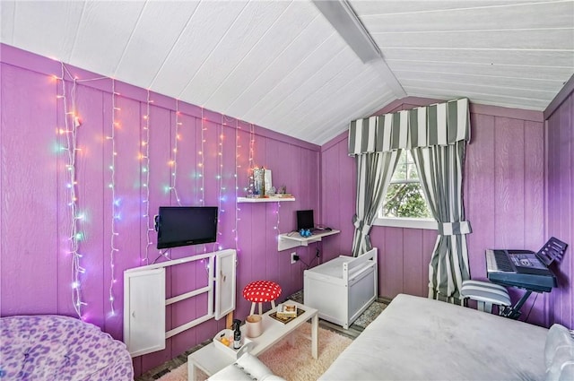 188 Taylor Ave, Sharon, PA 16146 - bedroom with vaulted ceiling and wood walls