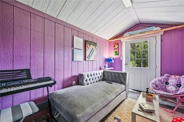 188 Taylor Ave, Sharon, PA 16146 - bedroom featuring vaulted ceiling, wood walls, and wood finished floors