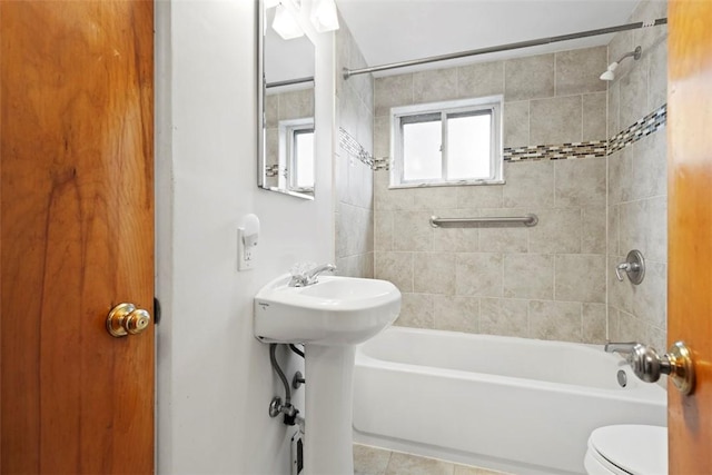1023 Harrison St, Bethel Park, PA 15234 - bathroom with shower / bath combination, toilet, and tile patterned floors