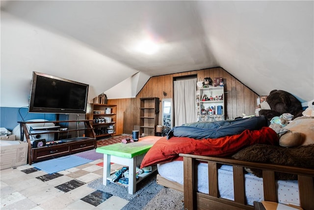 351 Center Ave, West View, PA 15229 - bedroom with wooden walls and lofted ceiling