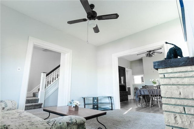 351 Center Ave, West View, PA 15229 - living area with ceiling fan and stairs
