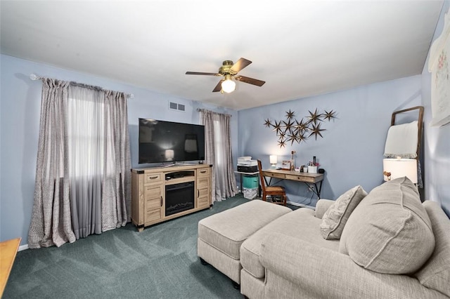 9204 Douglas Fir Dr, Plum Boro, PA 15239 - carpeted living room with a ceiling fan