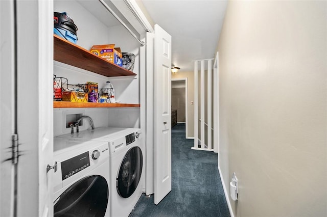 9204 Douglas Fir Dr, Plum Boro, PA 15239 - laundry room with washer and dryer and dark carpet