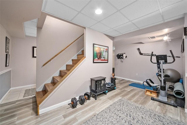9204 Douglas Fir Dr, Plum Boro, PA 15239 - workout room featuring wood finished floors, baseboards, and a drop ceiling