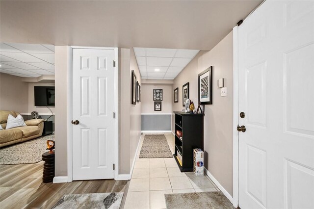 9204 Douglas Fir Dr, Plum Boro, PA 15239 - corridor with a drop ceiling, baseboards, light wood-style floors, and recessed lighting