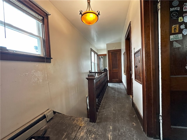 218 Keystone Way, Ellwood City Law, PA 16117 - hallway featuring a baseboard radiator, healthy amount of natural light, and dark wood finished floors