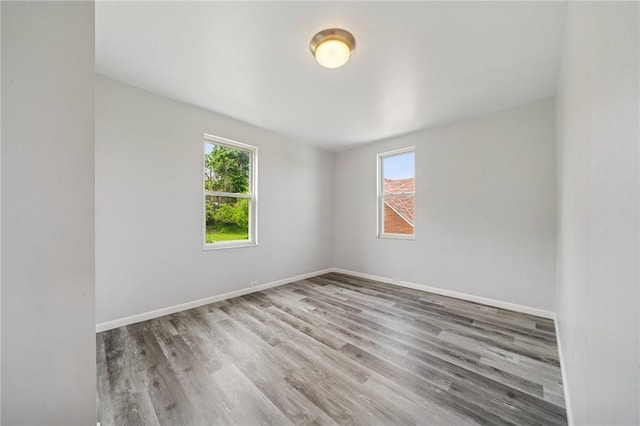 spare room with plenty of natural light, wood finished floors, and baseboards