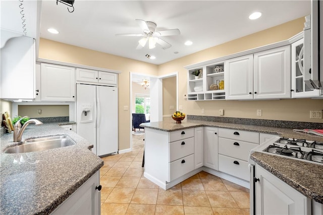 221 Magnolia Pl, Mt Lebanon, PA 15228 - kitchen with white appliances, a sink, ceiling fan, white cabinetry, and recessed lighting