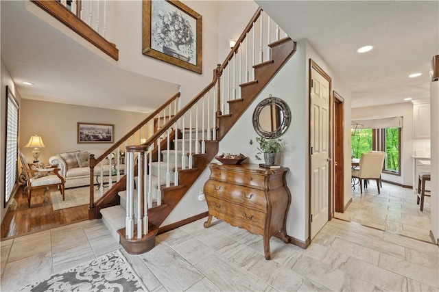304 Diana Dr, Robinson Twp Nwa, PA 15136 - stairs featuring baseboards and recessed lighting