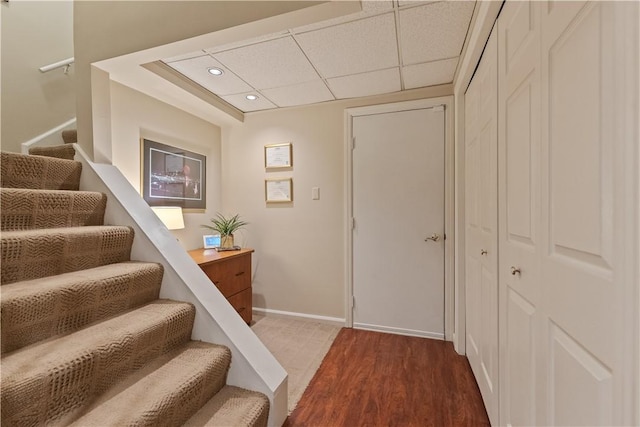 304 Diana Dr, Robinson Twp Nwa, PA 15136 - stairway featuring wood finished floors, recessed lighting, baseboards, and a drop ceiling