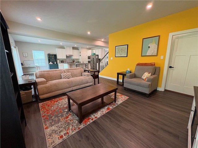 2025 Pinnacle Way S, Park, PA 15129 - living area featuring stairway, dark wood finished floors, baseboards, and recessed lighting