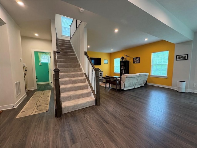2025 Pinnacle Way S, Park, PA 15129 - staircase with wood finished floors, baseboards, and recessed lighting