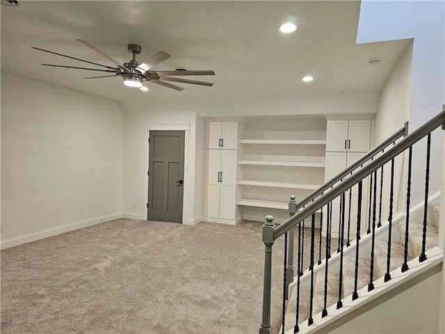 801 Wimbledon Dr, Mount Pleasant Twp Wml, PA 15666 - staircase featuring ceiling fan, carpet flooring, recessed lighting, and baseboards