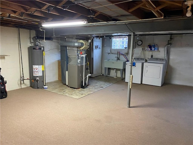 616 River Ridge Rd, Liberty Boro, PA 15133 - below grade area featuring water heater, independent washer and dryer, heating unit, and a sink