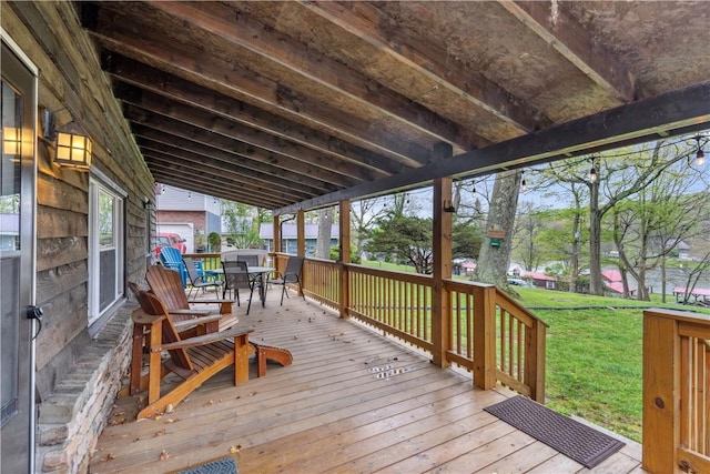 1036 Causeway Dr, Lake Stonycreek, PA 15541 - wooden terrace with outdoor dining space and a yard