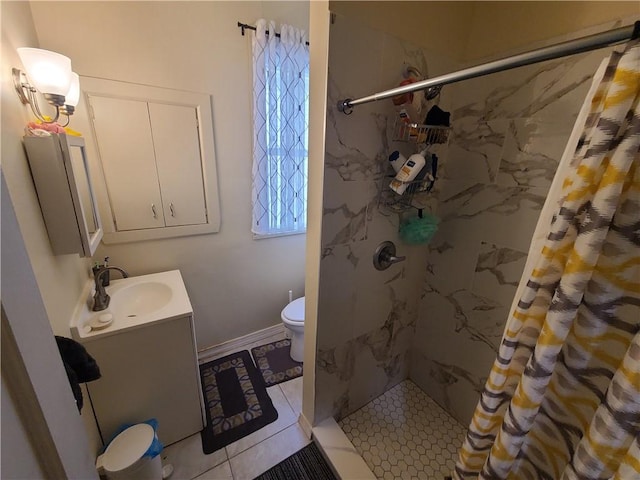 743 Taylor Ave, Avalon, PA 15202 - bathroom with a shower with shower curtain, vanity, toilet, and tile patterned flooring