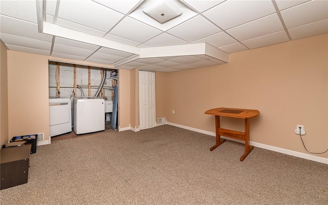 811 Jefferson Dr, Ross Twp, PA 15229 - finished basement with washer and clothes dryer, carpet, baseboards, and a drop ceiling