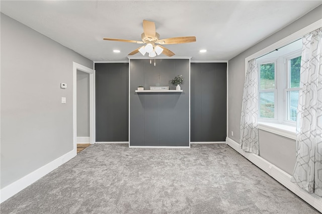 247 Pringle St, Banksville/Westwood, PA 15106 - unfurnished bedroom featuring carpet flooring, baseboards, recessed lighting, a baseboard radiator, and ceiling fan