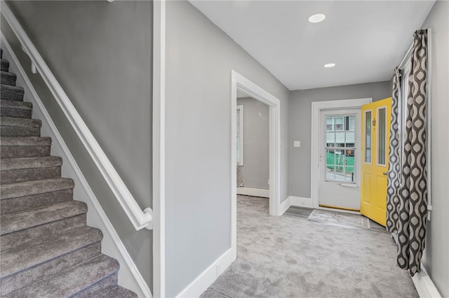 247 Pringle St, Banksville/Westwood, PA 15106 - carpeted foyer with stairway, baseboards, and recessed lighting
