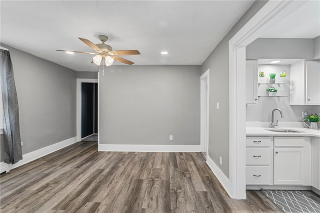 247 Pringle St, Banksville/Westwood, PA 15106 - bar area featuring a sink, wood finished floors, ceiling fan, baseboards, and recessed lighting