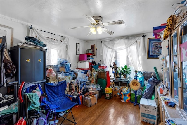 miscellaneous room with ceiling fan and wood finished floors