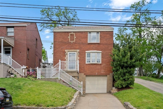 665 Dunster St, Brookline, PA 15226 - view of front of house with brick siding, concrete driveway, stairs, and a front yard