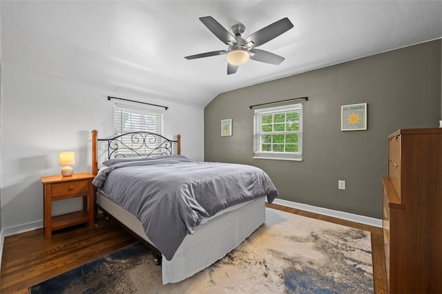 665 Dunster St, Brookline, PA 15226 - bedroom featuring baseboards, wood finished floors, ceiling fan, and vaulted ceiling
